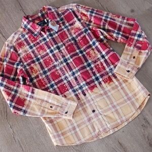 Upcycled Handmade Bleached United By Blue Red and Cream Plaid Shirt